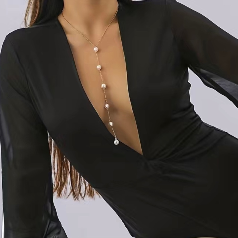Bohemian Imitation Pearls Gold Plated Body‎ Chain Faux Pearls Necklace Chain